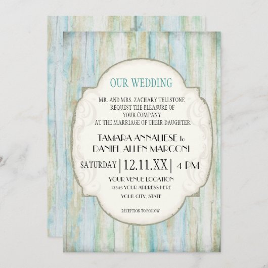 流木海ビーチコースタルシーショア結婚ーズ 招待状 (正面/裏面)