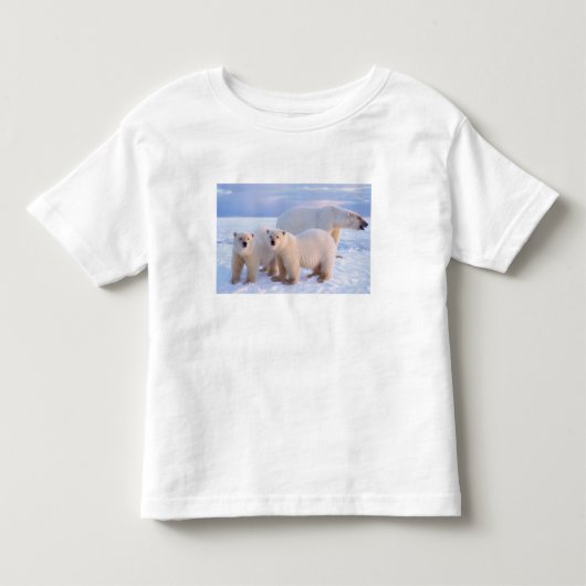 流氷上の親子のホッキョクグマ、沿岸 トドラーTシャツ (正面)