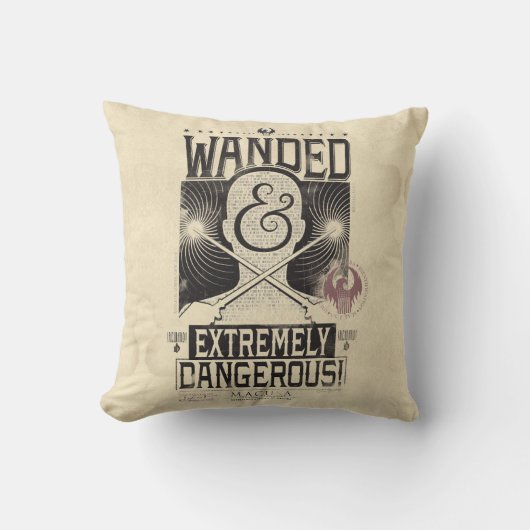 流浪し、極めて危険な人材指名手配ポスター – 黒 クッション (正面)