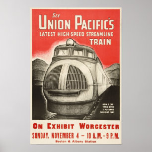 流線形の列車1934年。 ヴィンテージの鉄道旅行 ポスター