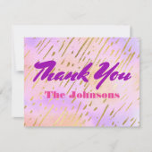 流行のピンクおよび紫色の金 サンキューカード (正面)