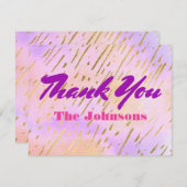 流行のピンクおよび紫色の金 サンキューカード (正面/裏面)