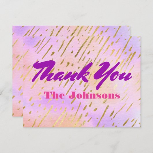 流行のピンクおよび紫色の金 サンキューカード (正面/裏面)