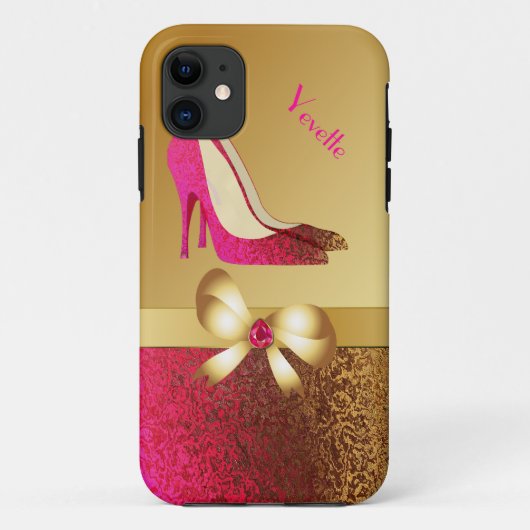 流行のピンク及びゴールド・トーンの小剣 Case-Mate iPhoneケース (裏面)