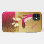 流行のピンク及びゴールド・トーンの小剣 Case-Mate iPhoneケース (裏面(横))