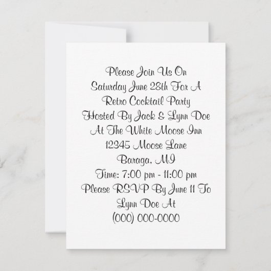 流行のレトロのカクテルのテーマのパーティの招待状 招待状 (裏面)