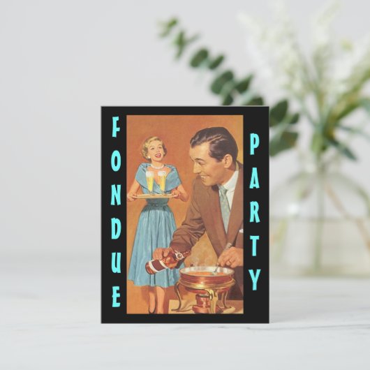 流行のレトロのフォンデュのパーティーのテーマの招待状 招待状 (スタンド正面)