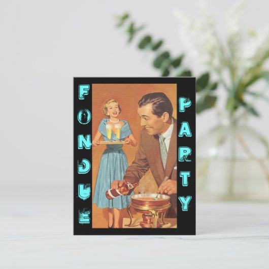 流行のレトロのフォンデュのパーティーのテーマの招待状 招待状 (スタンド正面)