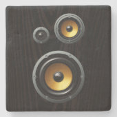 流行のレトロの木製の穀物のスピーカーのトリオ ストーンコースター (正面)