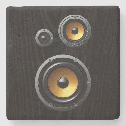 流行のレトロの木製の穀物のスピーカーのトリオ ストーンコースター (正面)