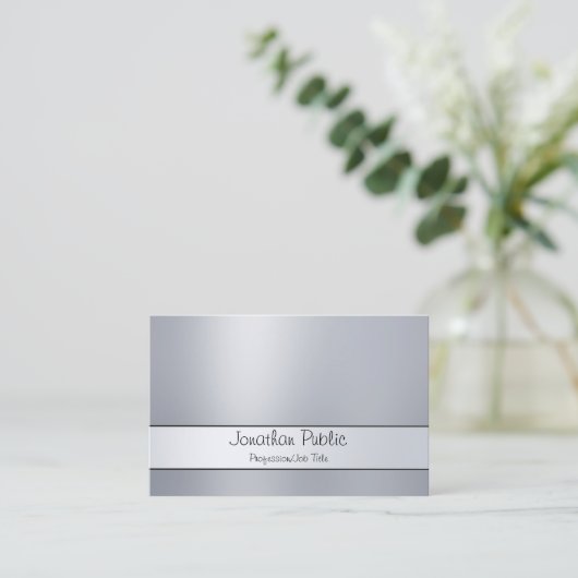 流行の手で描いた原稿の銀のモダンのシンプル 名刺 (スタンド正面)