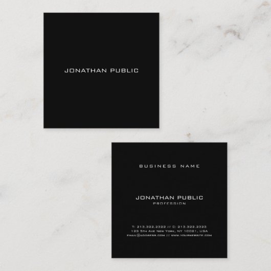 流行の最小主義のエレガントで黒くシンプルなモダン スクエア名刺 (正面/裏面)