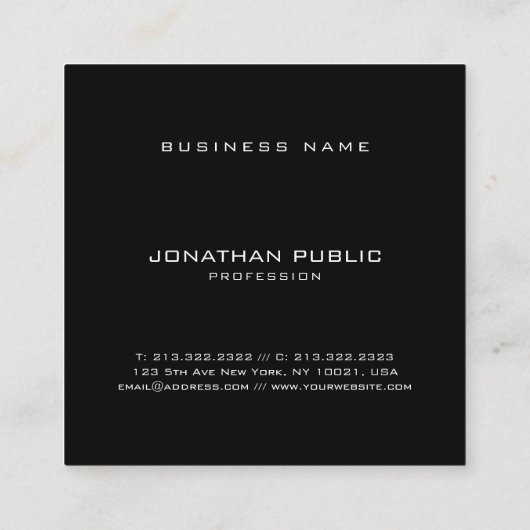 流行の最小主義のエレガントで黒くシンプルなモダン スクエア名刺 (裏面)