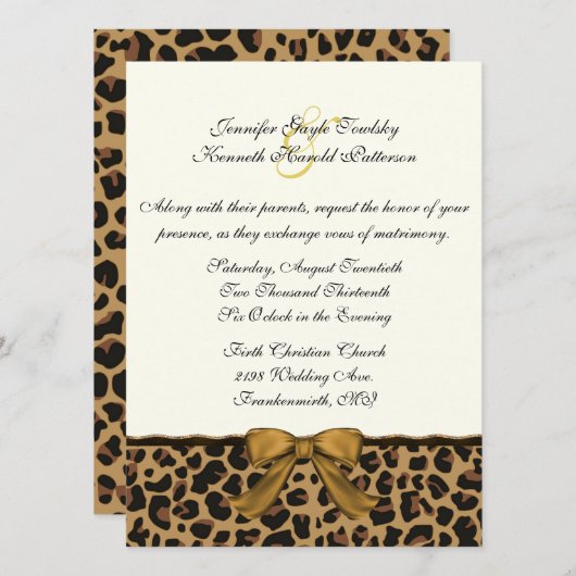流行の野生のジャガーパターン結婚式招待状 招待状 (正面/裏面)