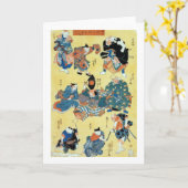流行猫の狂言づくし, 国芳 Actors of The Cat, Kuniyoshi, Ukiyoe カード (黄色い花)