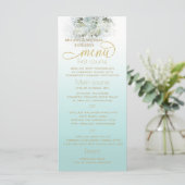 浄化された青のオンブルロマンチックな花のゴールドカリグラフィー メニュー (スタンド正面)