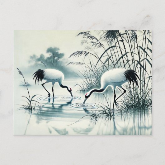 浅い水のインクで中国のの絵を描鶴 ポストカード (正面)