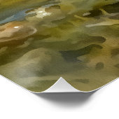 浅い水のグリーンカエルのアクリル絵画ズ ポスター (コーナー)