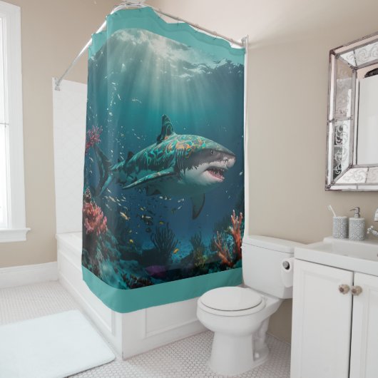 浅瀬の熱帯サメ シャワーカーテン (インサイチュ)