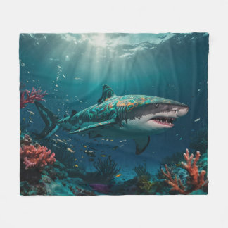 浅瀬の熱帯サメ フリースブランケット