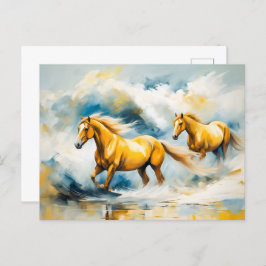浅瀬を駆け抜ける2頭の馬 ポストカード