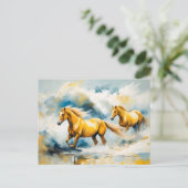 浅瀬を駆け抜ける2頭の馬 ポストカード (スタンド正面)