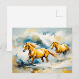 浅瀬を駆け抜ける2頭の馬 ポストカード