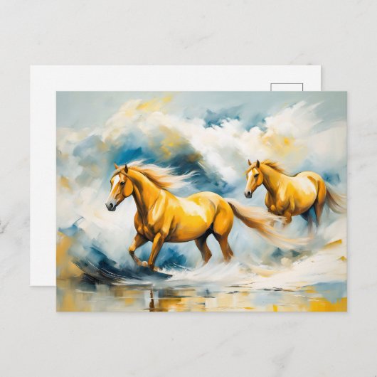 浅瀬を駆け抜ける2頭の馬 ポストカード (正面/裏面)