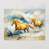 浅瀬を駆け抜ける2頭の馬 ポストカード (正面)