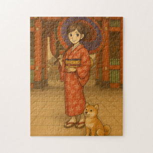 浅草の着物娘と芝犬 ジグソーパズル