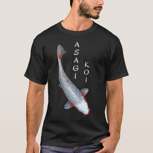 浅葱模様の錦鯉 - 白文字あり（左寄せ・小） Tシャツ (正面)