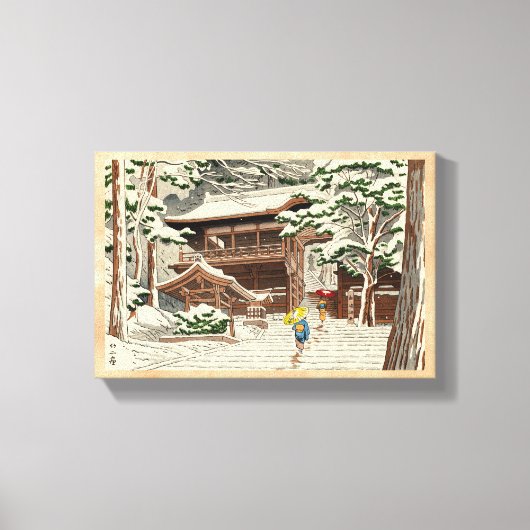 浅野武治 雪のゆき神社 新版画 アート キャンバスプリント (正面)