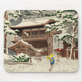 浅野武治 雪神社での雪 新版画 マウスパッド
