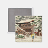 浅野武治 雪神社での雪 新版画 マグネット (正面/裏面)