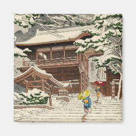 浅野武治 雪神社での雪 新版画 マグネット