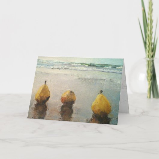 浜辺での梨の日 花柄チェック模様のインレイカード シーズンカード (正面)