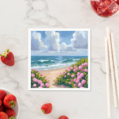 浜辺に咲く花 | ピンクの紫陽花 海辺のコースト スタンダードカクテルナプキン (インサイチュ)