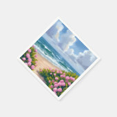 浜辺に咲く花 | ピンクの紫陽花 海辺のコースト スタンダードカクテルナプキン (角)