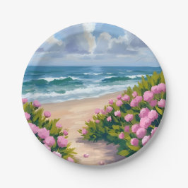 浜辺に咲く花 | ピンクの紫陽花 海辺のコースト ペーパープレート