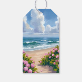 浜辺の花開く | ピンクのあじさい 海辺のコースト ギフトタグ