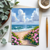 浜辺の花開く | ピンクの紫陽花 海辺のコースト ポストカード