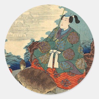 浦島太郎と亀の日本の童話 ラウンドシール