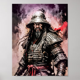 浪人サムライ武士の墨絵 ポスター