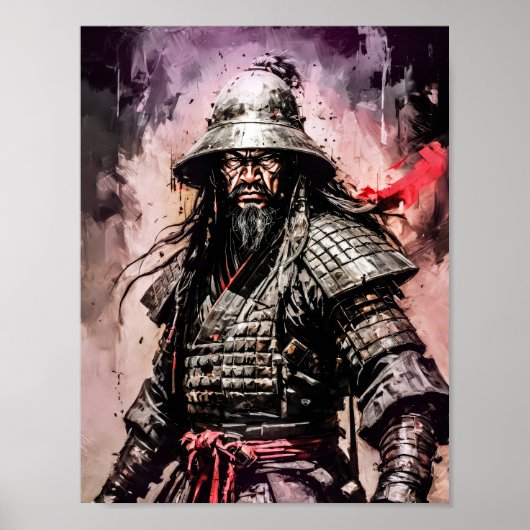 浪人サムライ武士の墨絵 ポスター (正面)