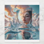 浮いている鏡のパネルが穏やかな海から浮き上がる ワインラベル (シングルラベル)