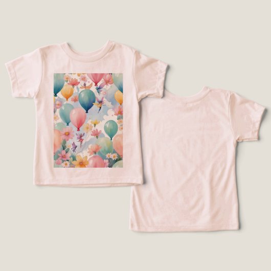 浮いている風船と花の付いた魔法の妖精 (デザイン正面&裏面)