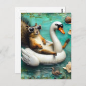 浮おもしろいかぶ白鳥のリス ポストカード (正面/裏面)