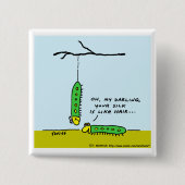 浮おもしろいき上がる漫画のカイコ毛虫の愛 缶バッジ (正面)