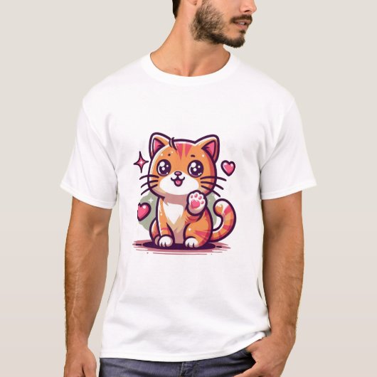 浮お洒落ハート猫 Tシャツ (正面)