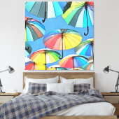 浮お洒落数々の色の傘 キャンバスプリント (インサイチュ (寝室))